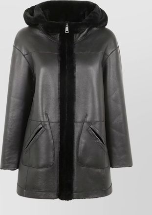 BLANCHA hooded shearling jacket with faux fur texture
