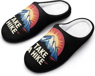 Generic Take A Hike Hiking Mountains Slippers Men Winter Warm Cotton Anti-Slip Indoor Slip-Ons House Shoes