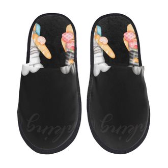 Generic Slippers For Men Little Chef Gnome Print House Slippers For Women Anti-Skid Winter MenS Warm Slip On Slipper, For Hotel, Travel, Indoor Outdoor, M