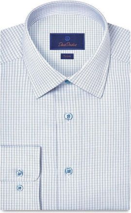 David Donahue Trim Fit Check Cotton Dobby Dress Shirt in White/Blue at Nordstrom, Size 17.5 - 32