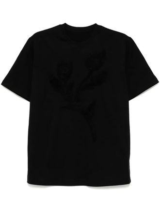 JNBY plant-printed T-shirt - women - Cotton - M - Black