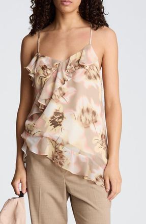 Kenneth Cole Ruffle Detail Abstract Floral Camisole in Pastel Yellow Multi at Nordstrom, Size X-Small