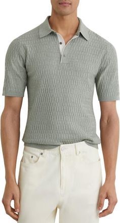 Reiss Era Basket Weave Knit Polo Sweater in Soft Sage at Nordstrom, Size Xx-Large