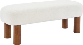 Sweeek Banco final de cama, madera de caucho y tejido borreguito, blanco