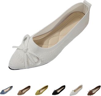 Generic Clearance UK Fashion Casual Flat Shoes for Womens Pointed Toe Bowknitted Ballet Lightweight Comfortable Elegant Mesh Hollow Breathable Slip On Loafers