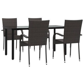 Berkfield Home 5 Piece Garden Dining Set Brown Poly Rattan