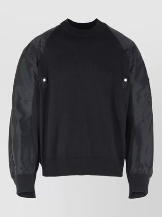 sacai cotton blend sweater contrast sleeves zipper