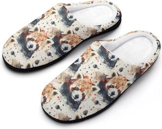 Generic Watercolor Red Pandas Funny Mens Cotton Slippers Soft Non-Slip Rubber Sole House Slipper Indoor Outdoor