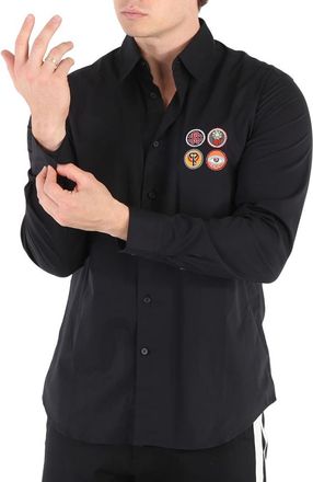 Roberto Cavalli Mens Black Slim Fit Lucky Symbols Shirt, Brand Size 52 (US Size 42)