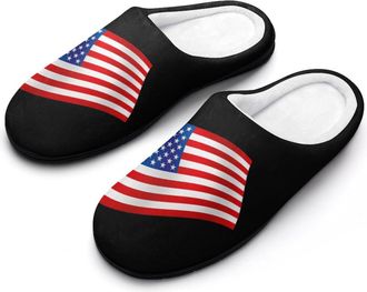 Generic Waving U.S.A Flag Womens Cotton Slipper Comfortable Cozy Plush Slippers Anti-Skid Indoor House Closed Toe Shoes