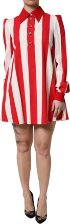 Dolce & Gabbana White Red Stripes Long Sleeves Mini Womens Dress