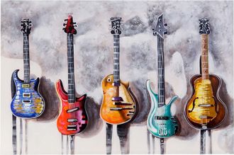 Hhg Hhg - Nunca Usado] Pintura Al &Oacute;leo Guitarras, 100% Pintado A Mano Mural 3d Pintura Xl, 120x80cm