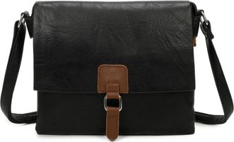 Generic Vintage Messenger Bag, Vegan Leather Crossbody Satchel with Brown Buckle Accent, Casual Shoulder Bag (Black)