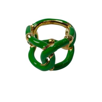 Bottega Veneta Gold Green Silver 925 Band Ring (Pre-Owned)