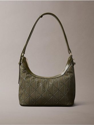 Calvin Klein Womens Allover Emblem Logo Small Shoulder Bag - Green