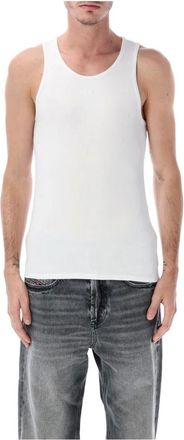Diesel Tops, Heren, Wit, S, Ribbed Tank Top met Logodetail