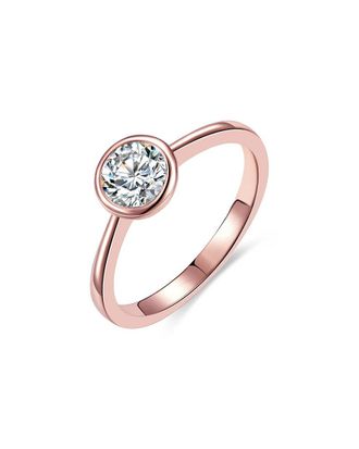 Rachel Glauber 18K Rose Gold Plated Cz Solitaire Ring