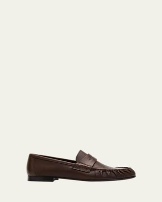 Brunello Cucinelli Leather Ruched Penny Loafers w/ Monili