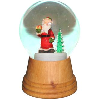 Alexander Taron 2552 - Perzy Snowglobe - Medium Santa with Tree with wooden base - 5H x 3.5W x 3.5D