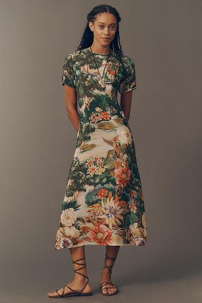 Farm Rio Short-Sleeve Garden Midi Dress