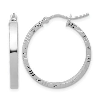Diamond2Deal 14k Gold Diamond-cut Edge Medium 3mm Round Hoop Earrings