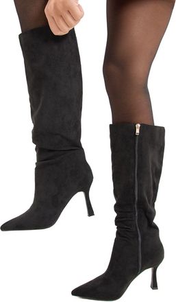 Wallis Mia Faux Suede High Stiletto Heel Slouch Knee Boots, 6, Natural Black