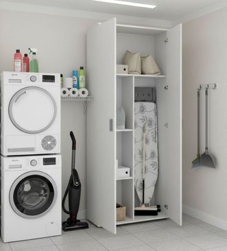 Dmora Armario Multiusos Forcola, Mueble Portaescobas Multifuncional, Armario Con 2 Puertas, 78x35h190 Cm, Blanco - Dmora