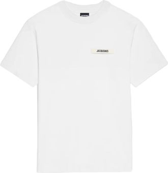 Jacquemus Mens Gros grain Logo-Patch T-shirt - White Cotton - Size X-Large