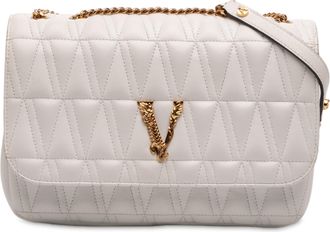 Versace Pre-owned Womens Nappa Leather Virtus V Crossbody - Light Grey - One Size