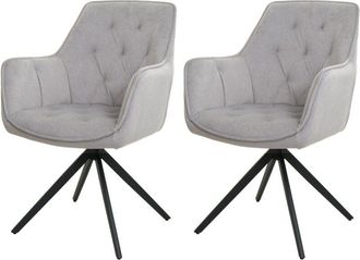 Hhg Hhg - Nunca Usado] Juego De 2 Sillas De Comedor 503, Silla De Cocina Silla Tapizada Con Reposabrazos, Giratoria, Metal Tela/textil, Gris Claro