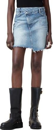 AllSaints Aki Fray Hem Crossover Denim Miniskirt in Light Indigo at Nordstrom Rack, Size 4 Us / 8 Uk