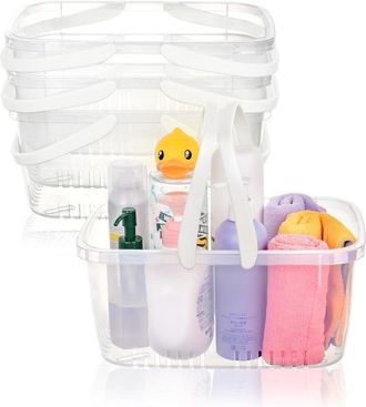 OEM Juego De 4 Estantes De Ducha De Pl&aacute;stico Con Asa Plegable, Caja De Almacenamiento Port&aacute;til Con Orificio De Drenaje Para Ba&ntilde;o, Cocina, Dormitorio, Gel 