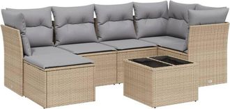 vidaXL Juego De Sof&aacute;s Jard&iacute;n Con Cojines Beige Mezcla 7 Pzas Rat&aacute;n Pe Vidaxl