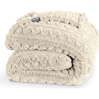 Bare Home Cable Faux Shearling Blanket in Oyster at Nordstrom, Size Twin