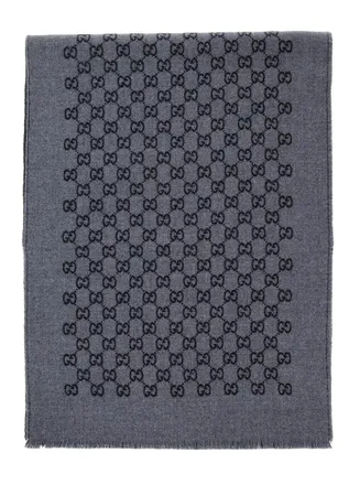 Gucci Mens Scarf Gg Jacquard Grey Wool Scarfs