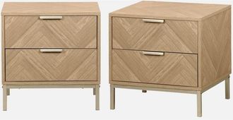 Sweeek Mesita de noche efecto madera con diseño en espiga, set de 2