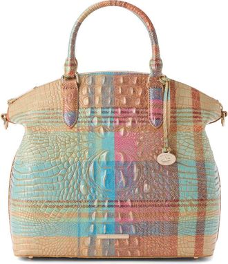 Brahmin Large Duxbury Plaid Croc Embossed Leather Satchel in Picnic at Nordstrom