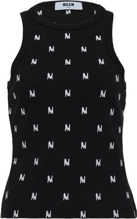 Msgm Msgm, Tops, Dames, Zwart, L, Katoen, Ribbed Halter Top