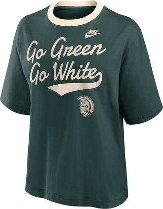 Nike Michigan State Legacy Fight Song Boxy Nike Womens College T-Shirt in Green | 01CM0DKPMSV-U0X