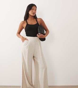 Miss Selfridge Pantaloni palazzo sartoriali effetto lino a righe neutre-Neutro