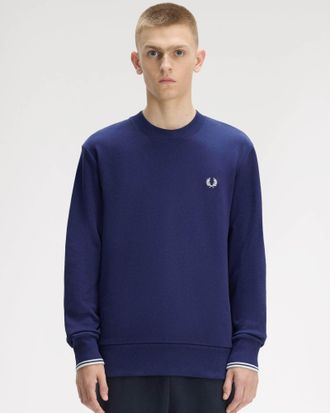 Fred Perry Mens Crew Neck Sweatshirt in Dark Blue Cotton - Size X-Large