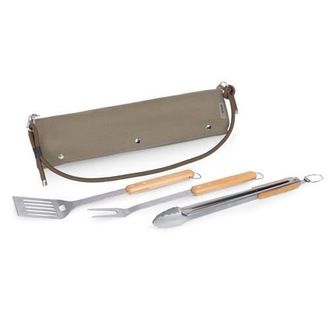 Legacy BBQ Roll Up 3 Piece Set - Black Canvas with Beechwood Tools in Green at Nordstrom