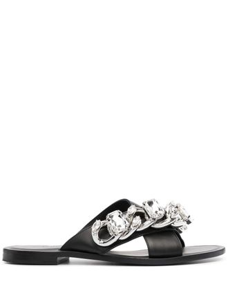 Philipp Plein chunky chain detail sandals - women - Calf Leather/Goat Skin/Brass/Calf Leather - 35 - Black