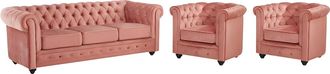 Vente-Unique Sof&aacute; 3 plazas y 2 sillones de terciopelo CHESTERFIELD - Rosa polvo