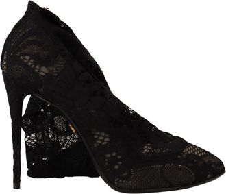 Dolce & Gabbana Black Stretch Socks Taormina Lace Boots Womens Shoes
