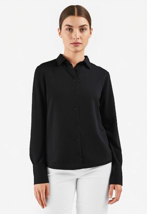Vero Moda Langarmbluse VERO MODA VMMERLE LS SHIRT WVN GA NOOS, Damen, Gr. S, schwarz, Web, Obermaterial: 100% Polyester, unifarben, h&uuml;ftlang, Manschette, Blusen