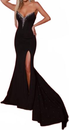 Johnathan Kayne Satin Mermaid Evening Gown In Black