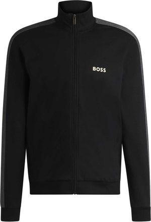 HUGO BOSS Heren-trainingsjas met hoge kraag (Zwart/Goud)