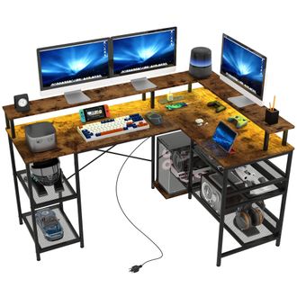 HOMCOM L Shaped Gaming Desk w/ LED Lights and Power Outlets for Small Space | TJ Hughes