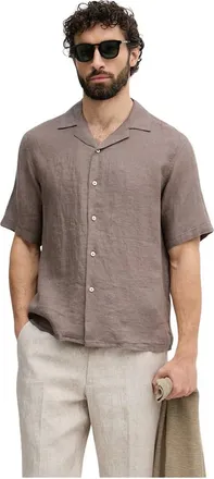 Benetton Linnen Shirt - Heren - Overhemden - Bruin - Maat: M Linnen